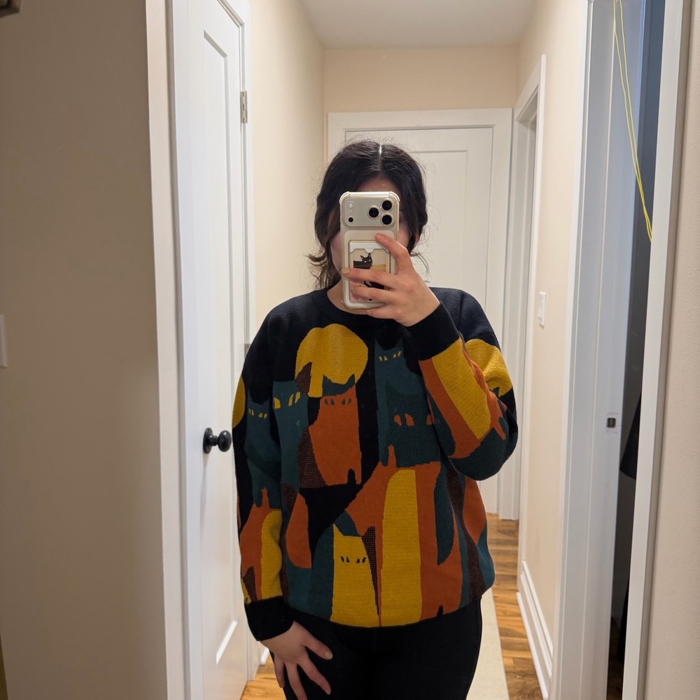 Multicolor Cat Design Sweater